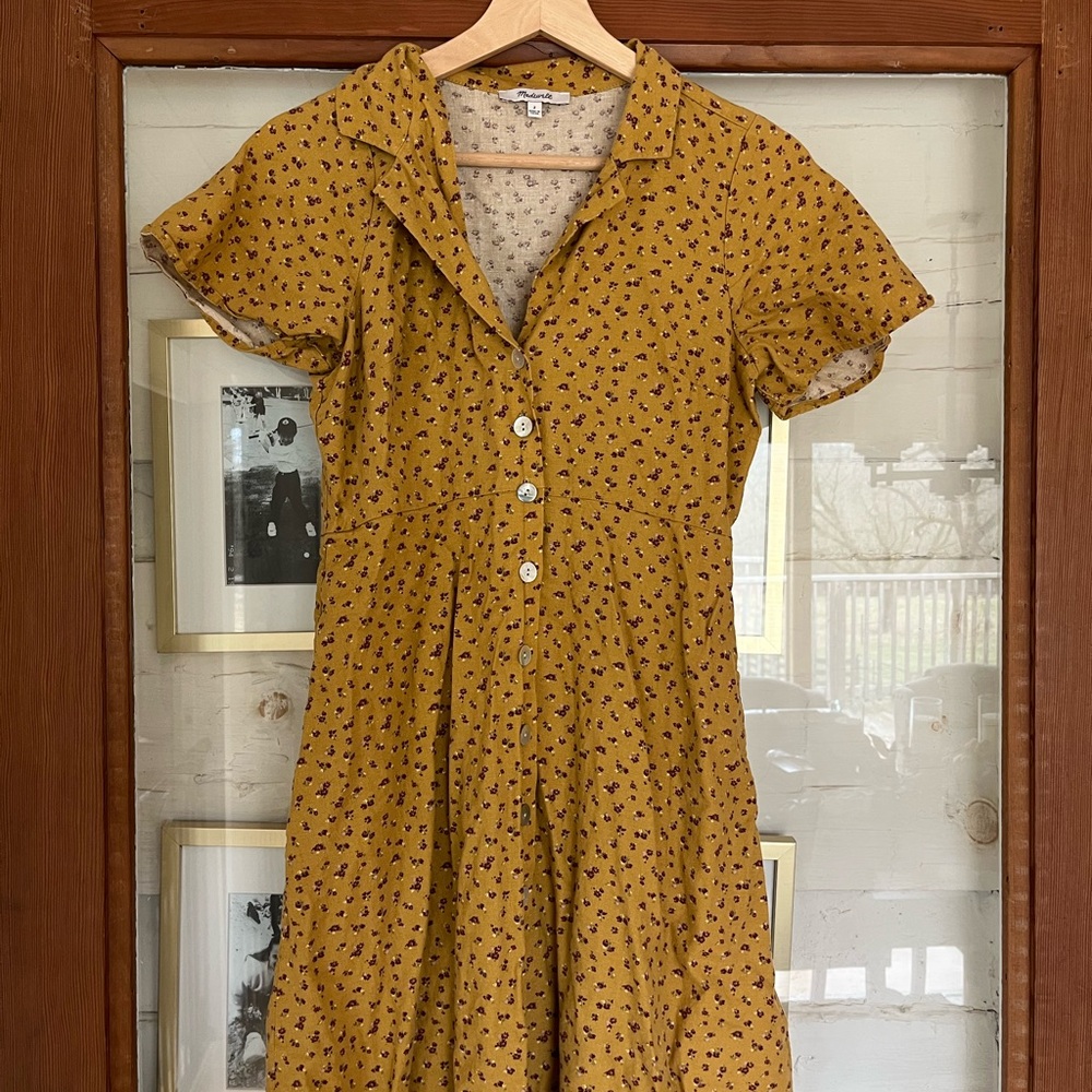 Madewell Mustard Floral Midi Dress